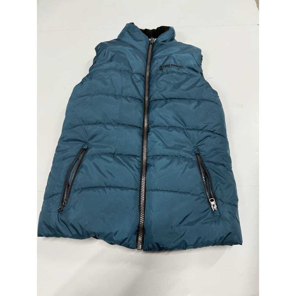 Free Country Womens Ultrafill Puffer Vest Sz Medium Teal Blue Front Zip Pockets